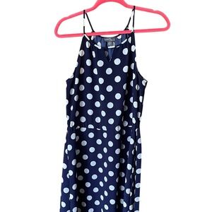 Market & Spruce Navy Polka Dot Sleeveless Maxi Dress Halter‎ Neck Side Tie M